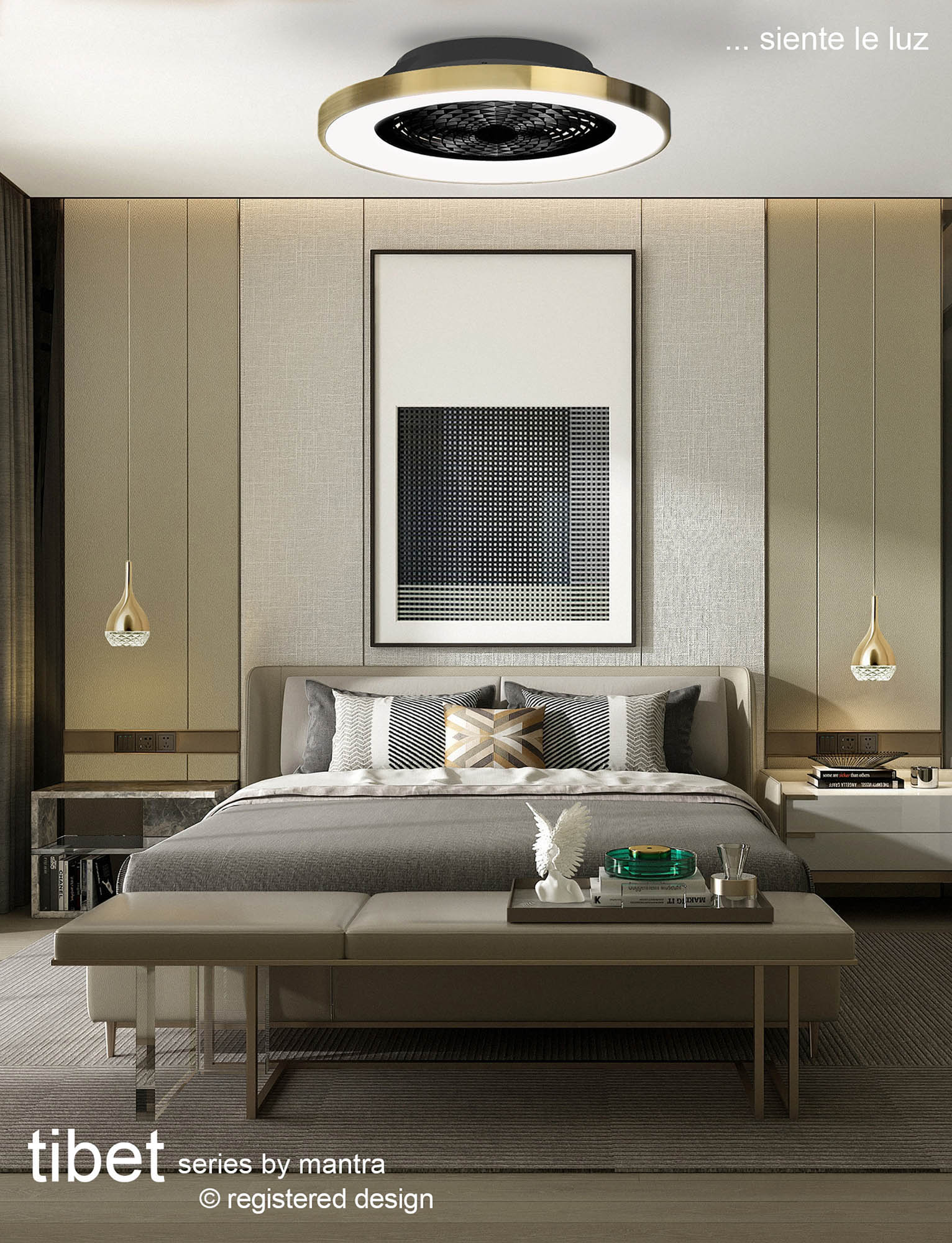 Tibet 70W LED Dimmable Ceiling Light & Fan, Remote / APP / Voice Controlled Silver M7125  Mantra Tibet